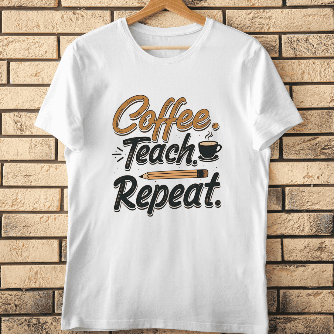 Coffee Teach Repeat Teacher T-Shirt Design cover image.