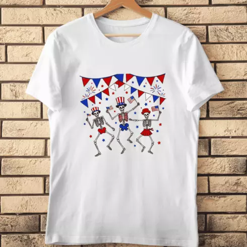 Patriotic Skeletons Celebration T-Shirt Design cover image.