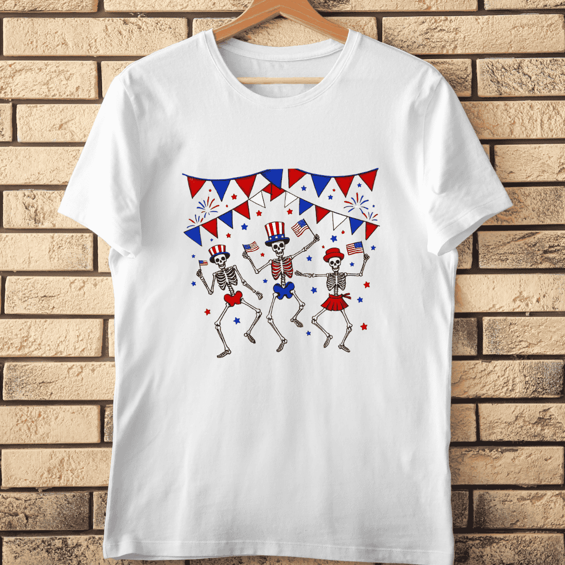 Patriotic Skeletons Celebration T-Shirt Design cover image.
