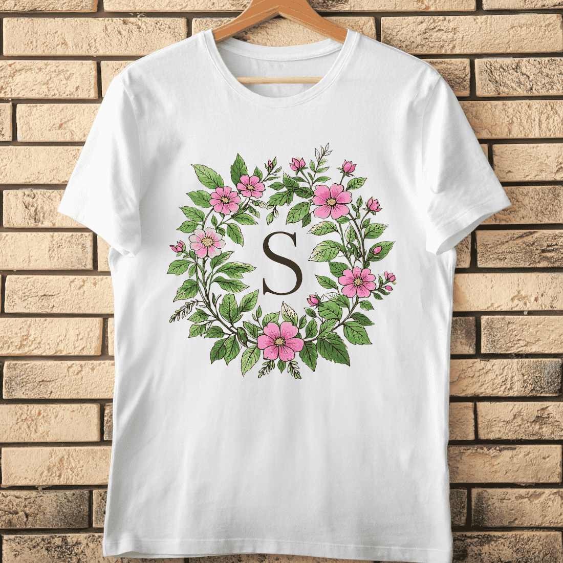 Floral Alphabet Letter S Wreath T-Shirt Design cover image.