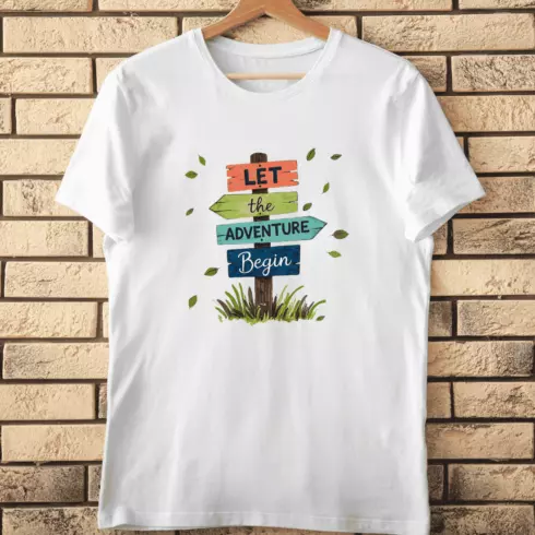 Inspirational Adventure Start T-Shirt Design cover image.