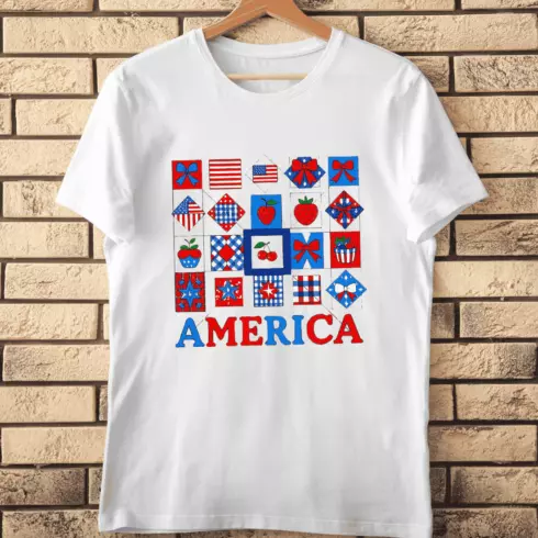 Red White Blue Festive T-Shirt Design cover image.