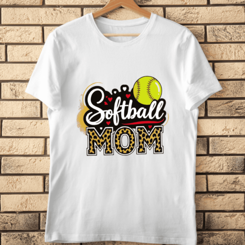 Softball Mom Leopard Print T-Shirt Design cover image.