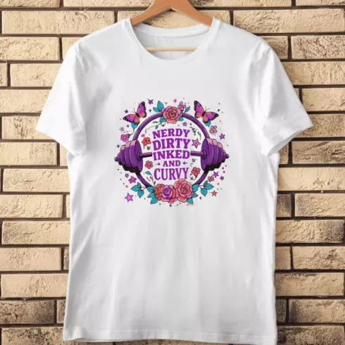 Nerdy Dirty Inked Curvy Barbell T-Shirt Design cover image.