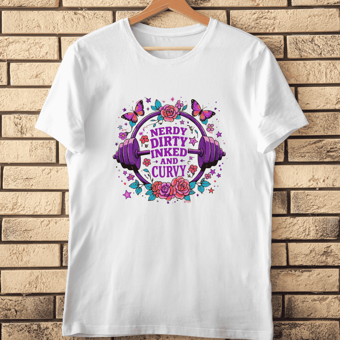 Nerdy Dirty Inked Curvy Barbell T-Shirt Design cover image.