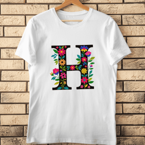 H Letter Floral T-Shirt Design cover image.