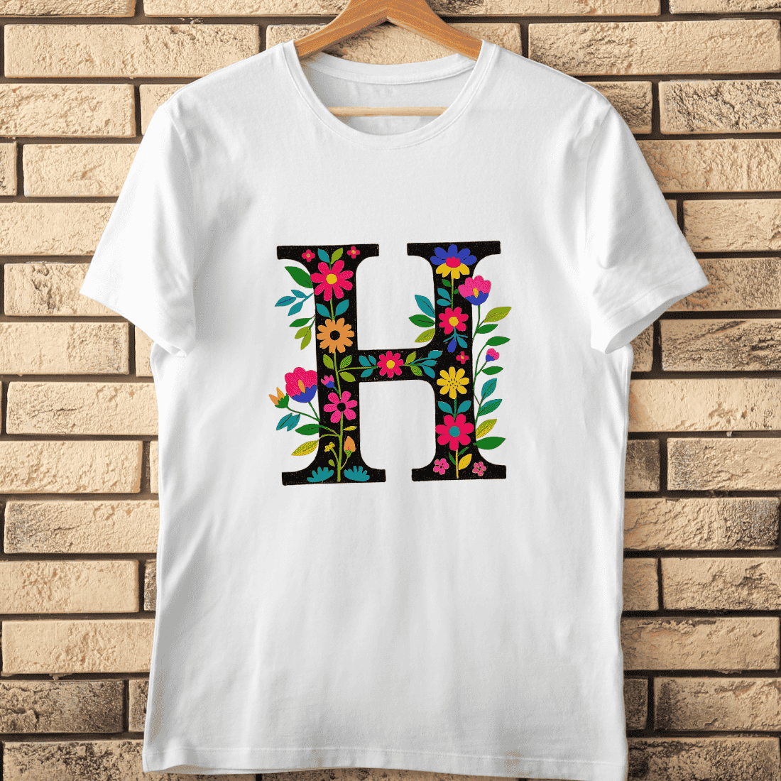 H Letter Floral T-Shirt Design cover image.