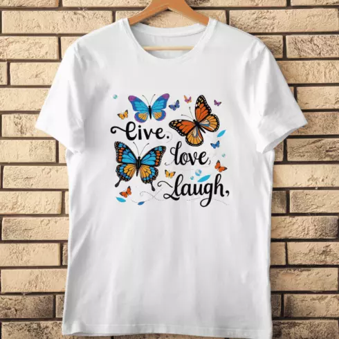 Live Love Laugh Butterflies T-Shirt Design cover image.