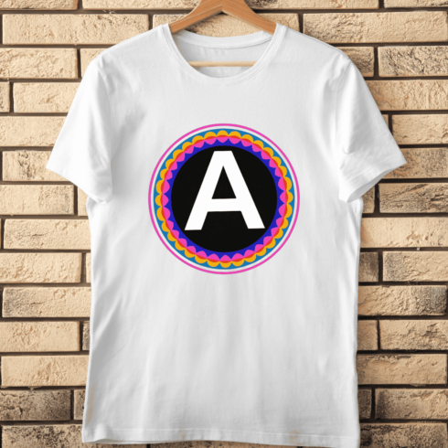 Letter A in Vibrant Geometric Circle Frame T-Shirt Design cover image.
