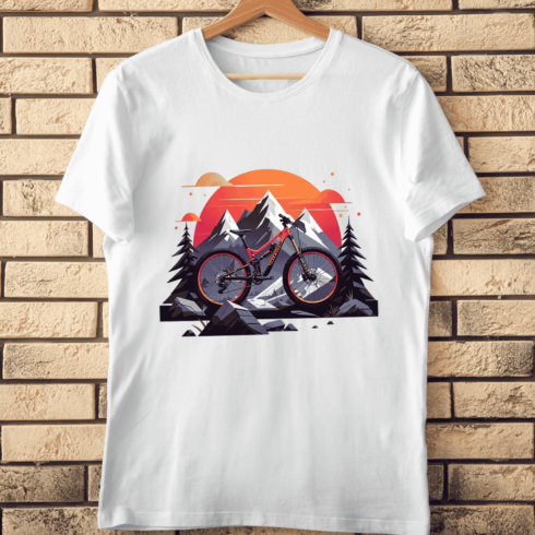 Mountain Bike in Mountain Scene T-Shirt Design cover image.