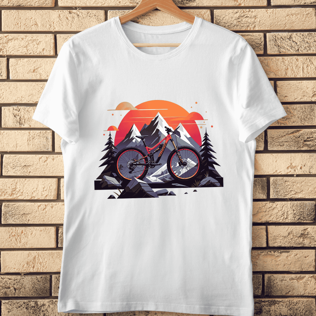 Mountain Bike in Mountain Scene T-Shirt Design cover image.