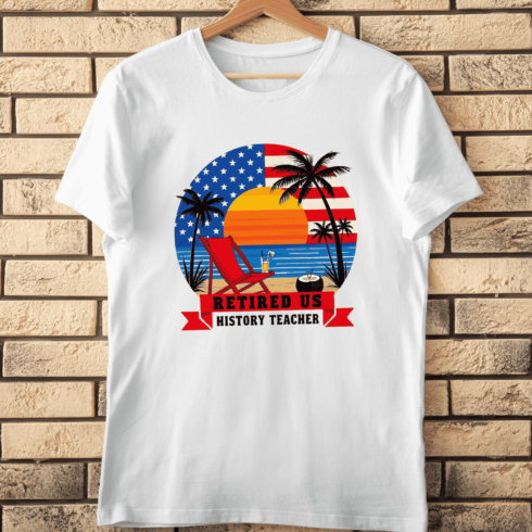 Retired US History Teacher Beach Scene T-Shirt Design cover image.