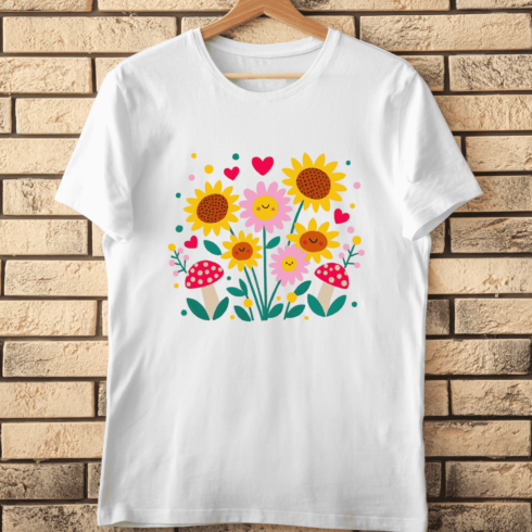 Happy Flower Mushroom Garden T-Shirt Design cover image.
