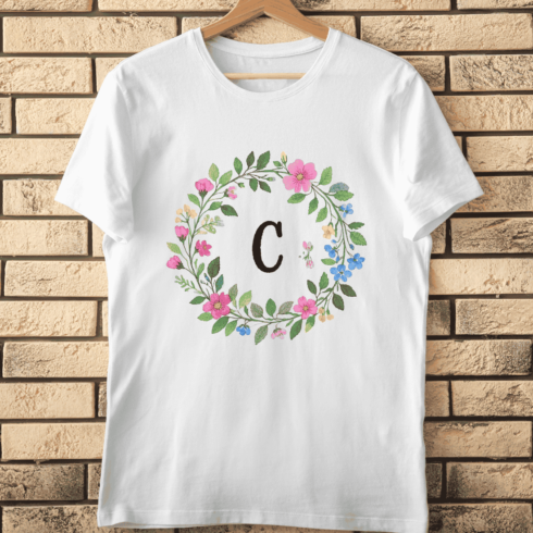 Letter C in Colorful Floral Wreath Bright Blooms T-Shirt Design cover image.