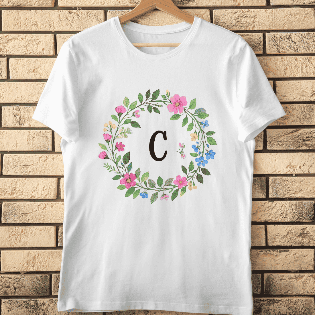 Letter C in Colorful Floral Wreath Bright Blooms T-Shirt Design cover image.