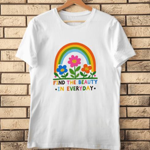 Inspirational Rainbow and Floral T-Shirt Design cover image.