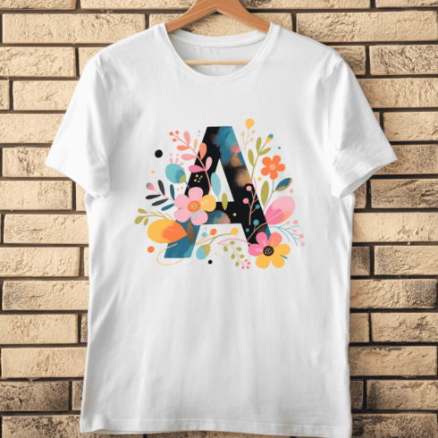 Watercolor Floral Letter A Abstract Blooms T-Shirt Design cover image.