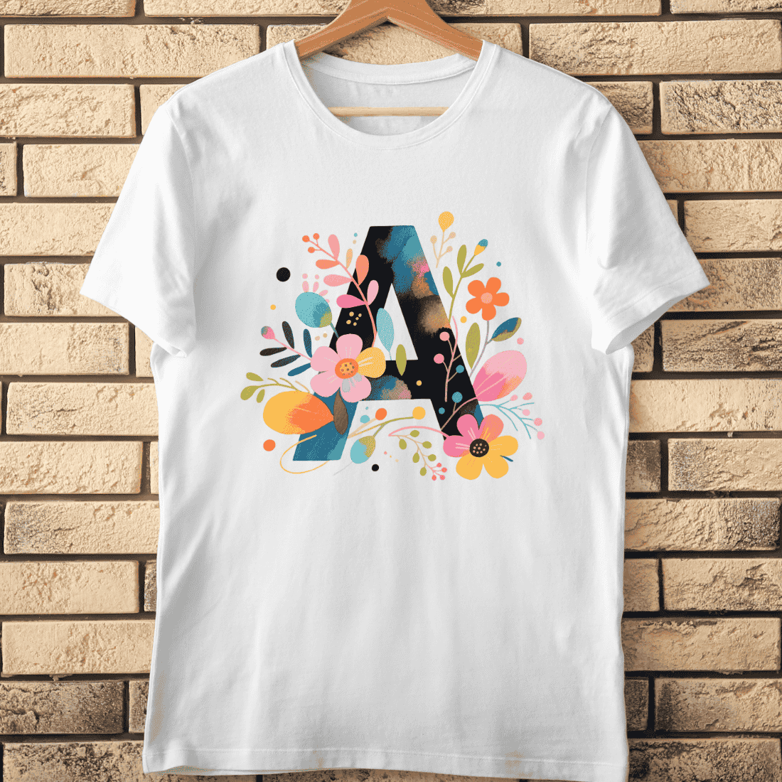 Watercolor Floral Letter A Abstract Blooms T-Shirt Design cover image.