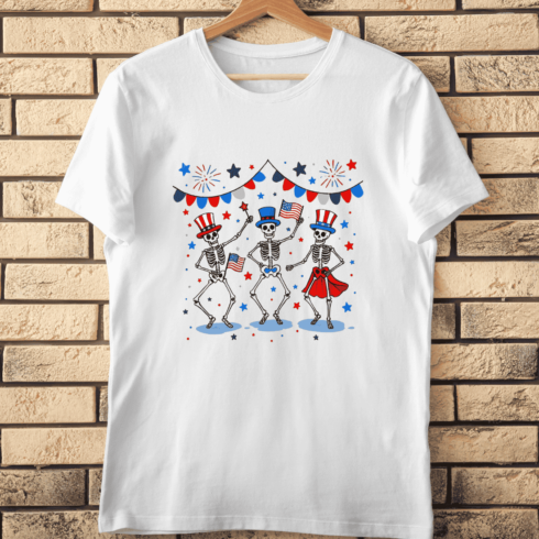 4th of July Skeletons Party T-Shirt Design cover image.
