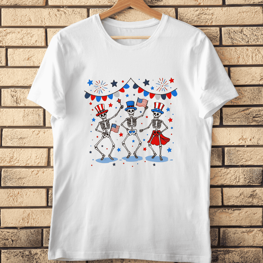 4th of July Skeletons Party T-Shirt Design cover image.