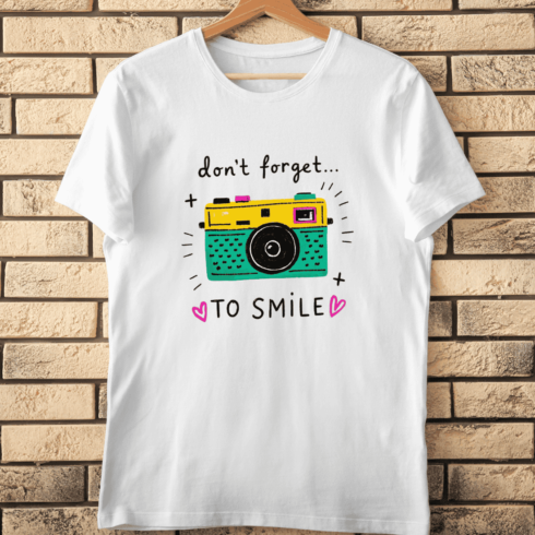 Smile It's Your Birthday! Cute Camera T-Shirt Design cover image.