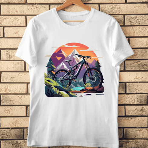 Bike and Mountain Peaks T-Shirt Design cover image.