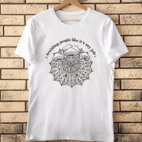 Avoiding People Mushroom Mandala T-Shirt Design cover image.