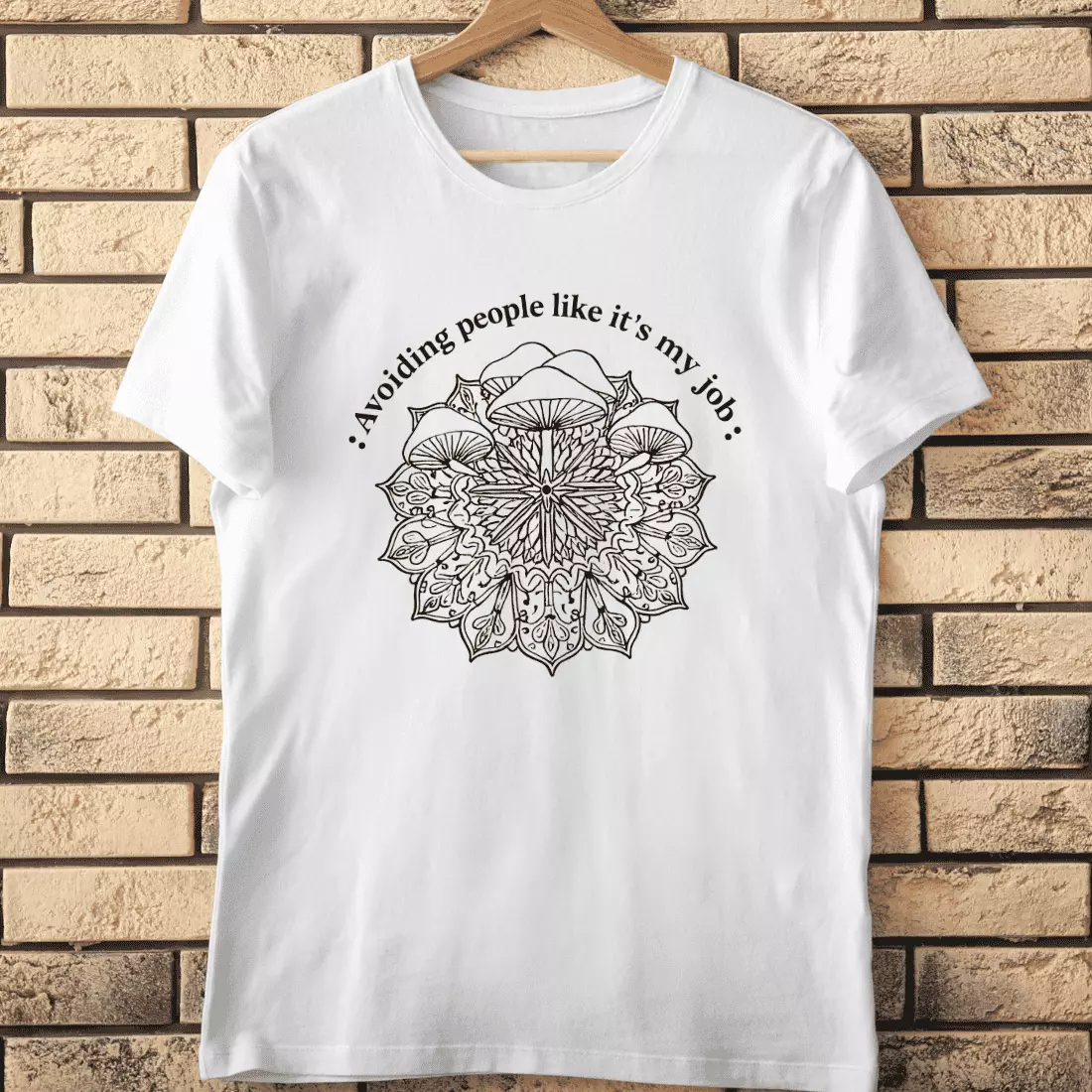 Avoiding People Mushroom Mandala T-Shirt Design cover image.