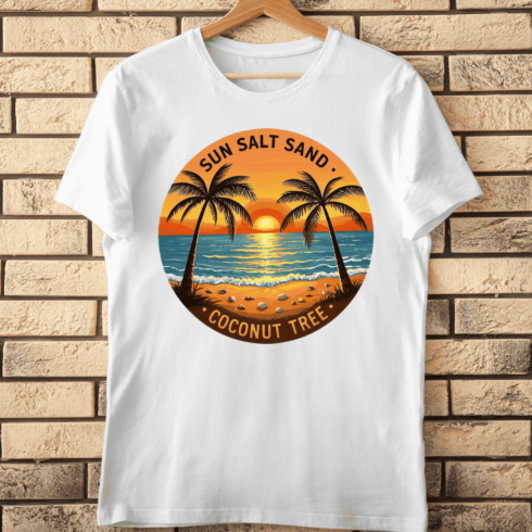Palm Trees Ocean Sunset T-Shirt Design cover image.