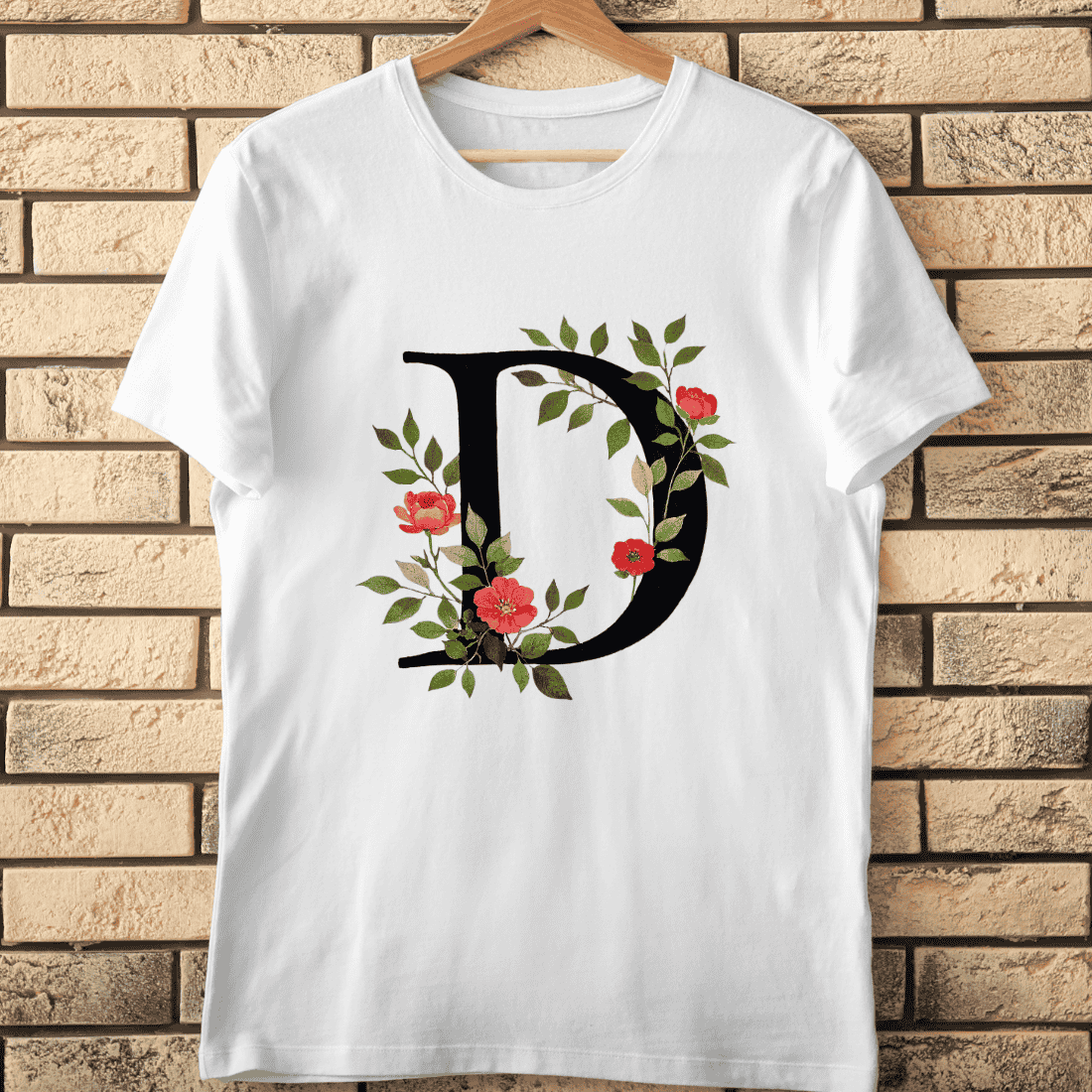 Elegant Floral Letter D Dark Botanical Monogram T-Shirt Design cover image.