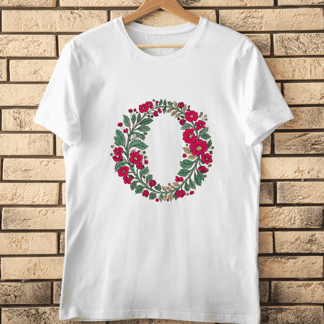 Vintage Flower O Wreath Elegant Alphabet T-Shirt Design cover image.