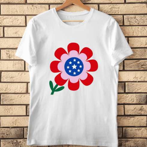 Starry Blossom American Themed Colors T-Shirt Design cover image.
