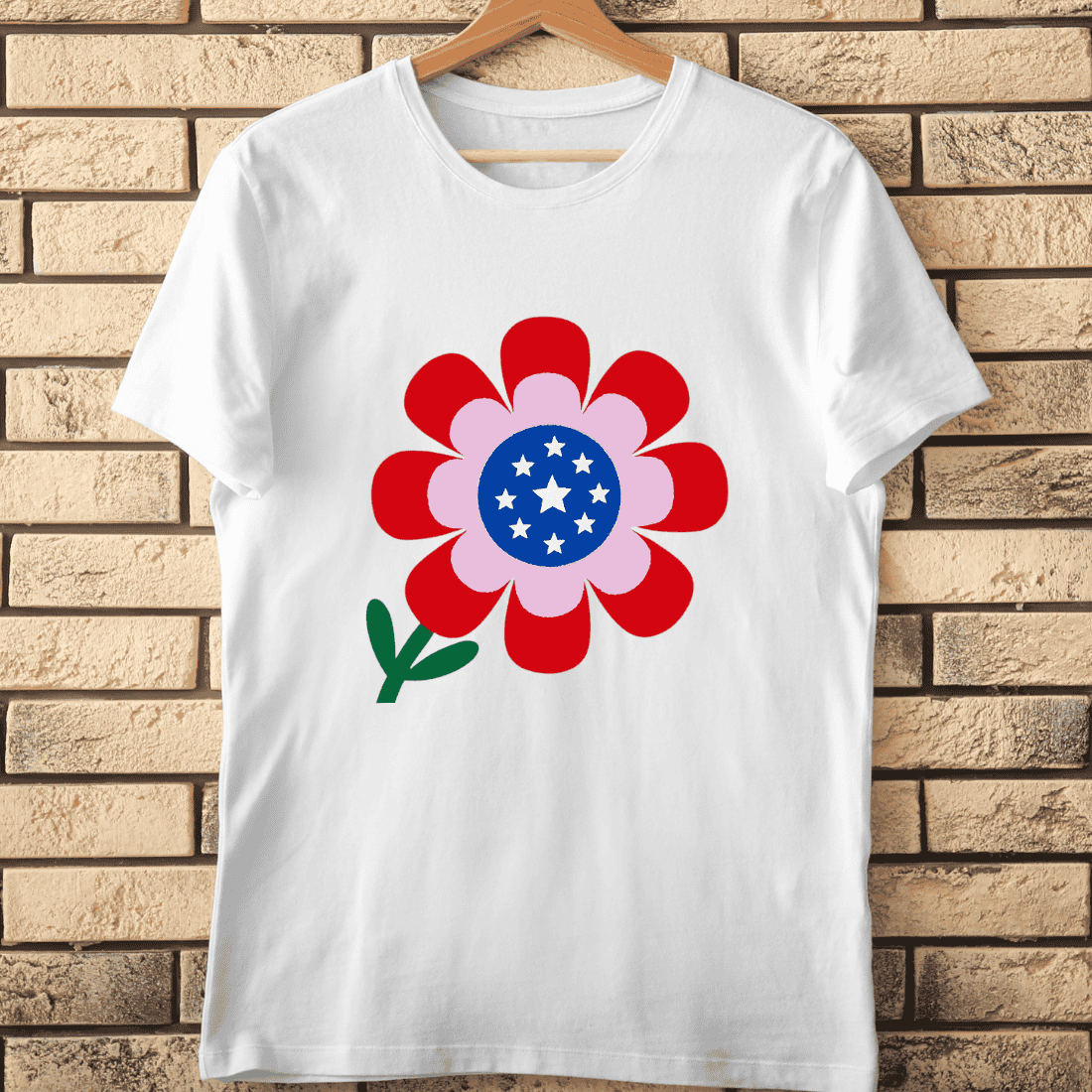 Starry Blossom American Themed Colors T-Shirt Design cover image.