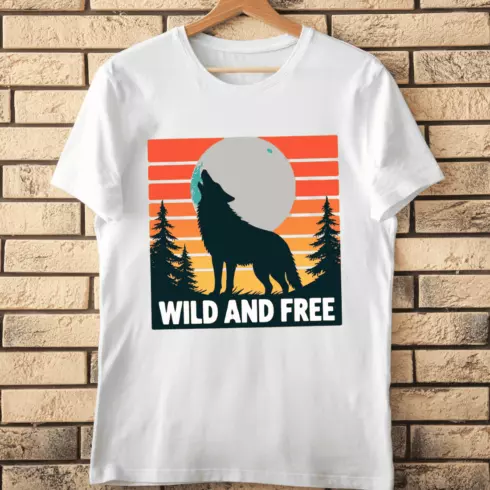 Wolf Silhouette Retro Moon Forest T-Shirt Design cover image.