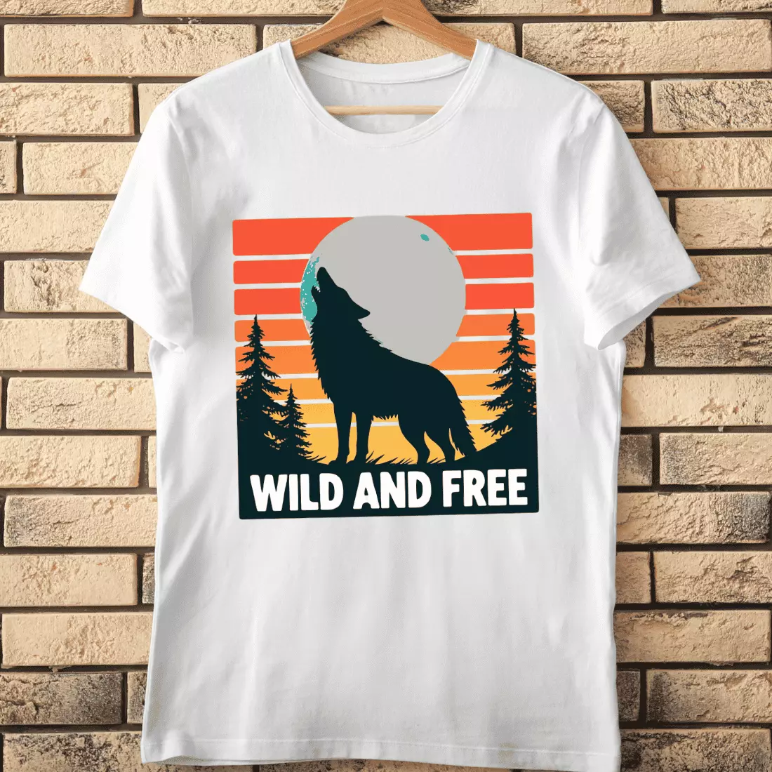 Wolf Silhouette Retro Moon Forest T-Shirt Design cover image.