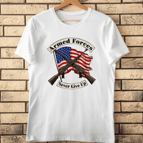 Armed Forces American Flag and Rifles T-Shirt Design cover image.