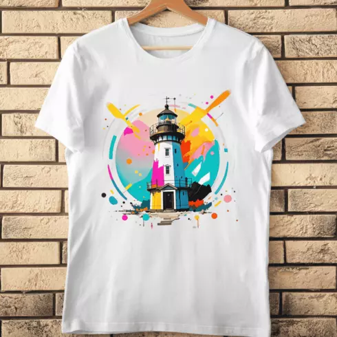 Vibrant Modern Lighthouse T-Shirt Design cover image.
