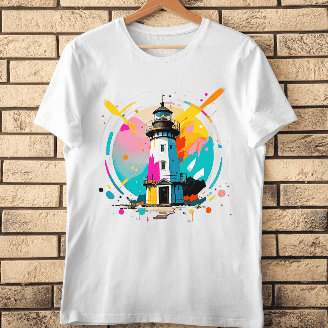 Vibrant Modern Lighthouse T-Shirt Design cover image.