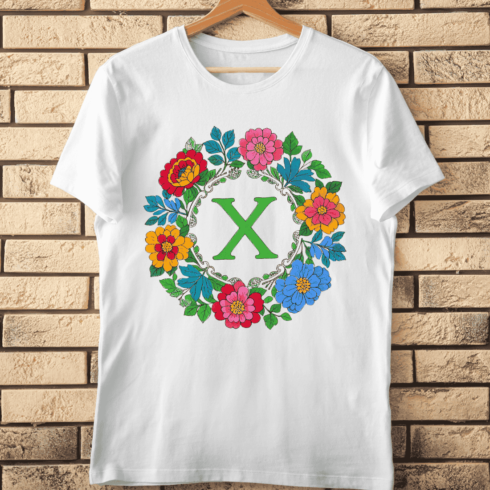 Traditional Floral Alphabet X T-Shirt Design cover image.