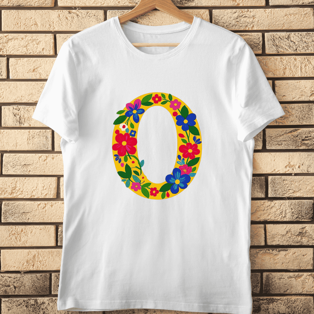 Yellow Floral Letter O Colorful Alphabet T-Shirt Design cover image.