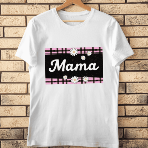 Mama Text with Floral Plaid Border T-Shirt Design cover image.