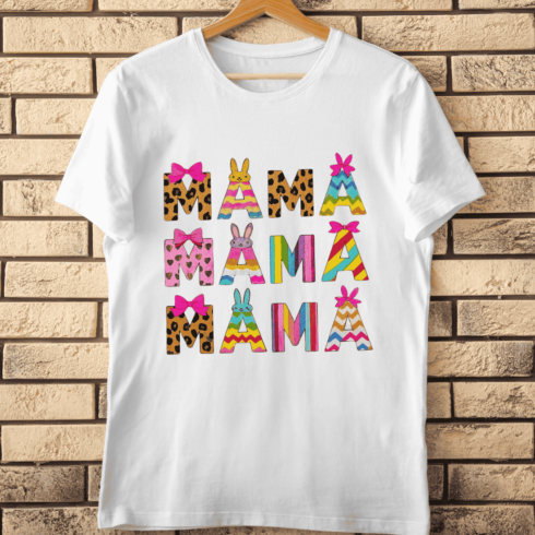 Decorative Mama Typography with Bows T-Shirt Design cover image.