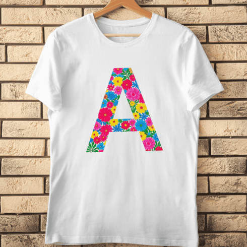 Summer Floral Initial A Bright Flower Pattern T-Shirt Design cover image.