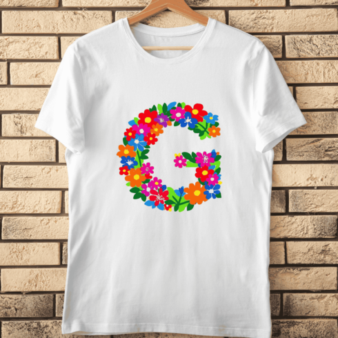 Decorated Alphabet G with Flowers T-Shirt Design cover image.
