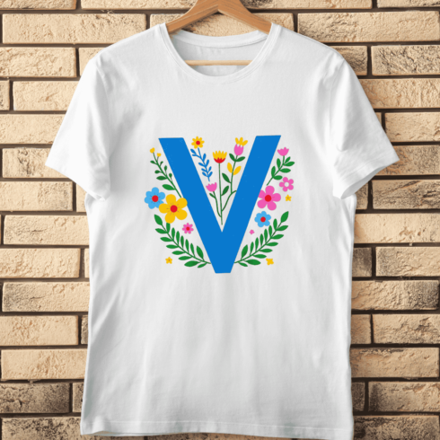 Initial V with Vibrant Flowers T-Shirt Design cover image.