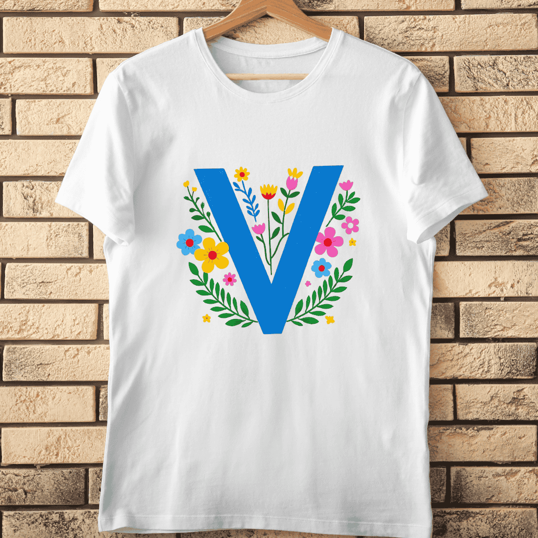 Initial V with Vibrant Flowers T-Shirt Design cover image.