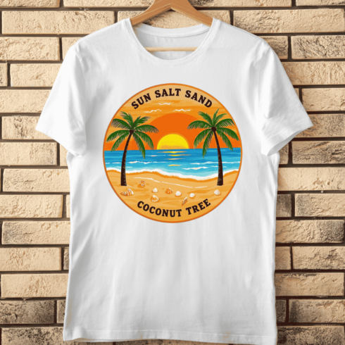 Sun Salt Sand Coconut Tree Beach T-Shirt Design cover image.