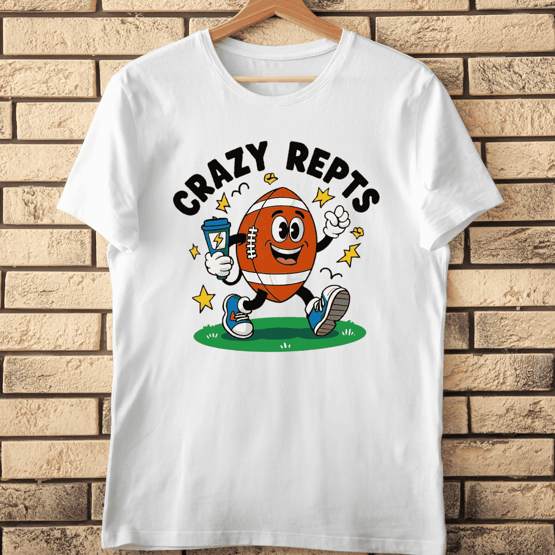 Crazy Repts Football Character T-Shirt Design cover image.