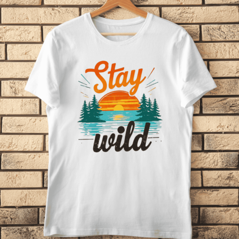 Vintage Sunset Over Lake and Trees T-Shirt Design cover image.