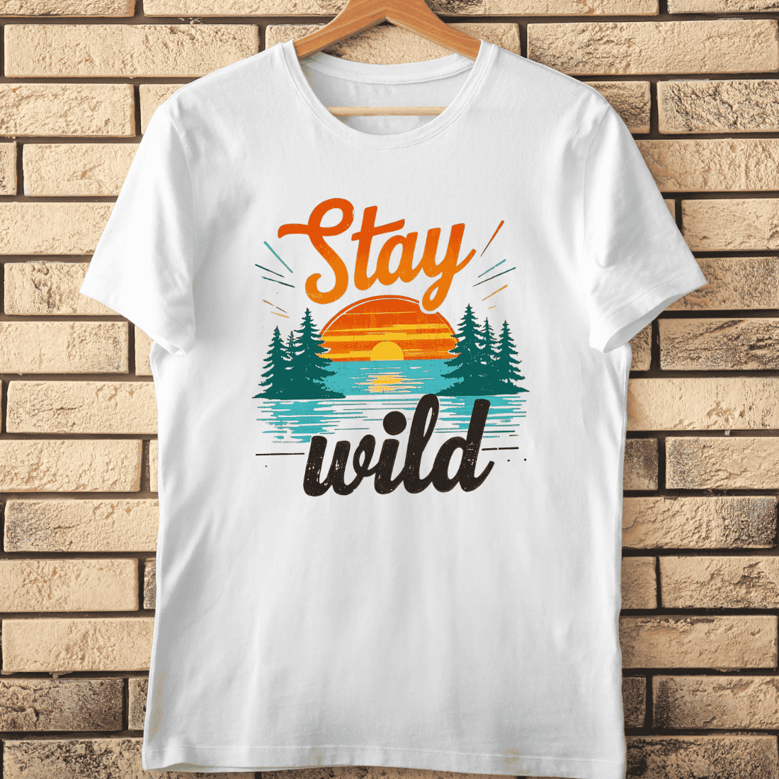 Vintage Sunset Over Lake and Trees T-Shirt Design cover image.